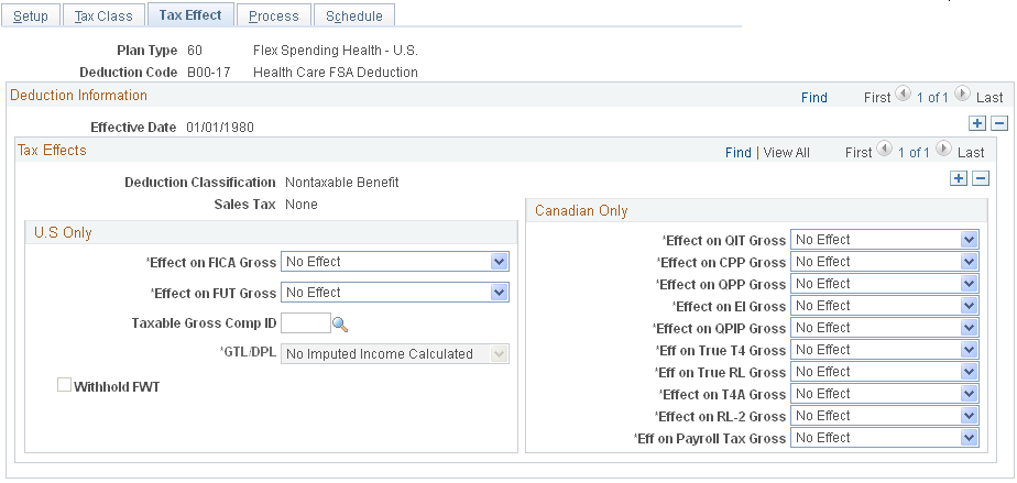 Deduction Table - Tax Effect page