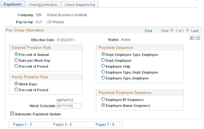 Pay Group Table - Paysheets page