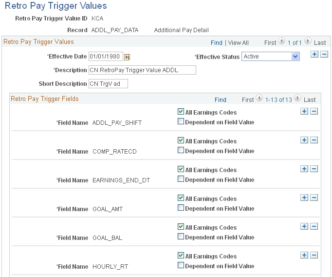 Retro Pay Trigger Values page: ADDL_PAY_DATA record