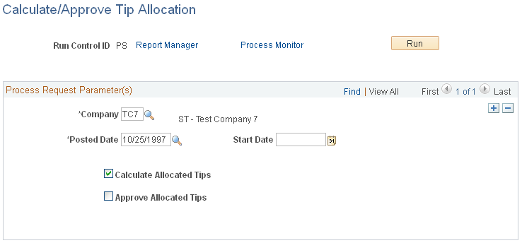 Calculate/Approve Tip Allocation page