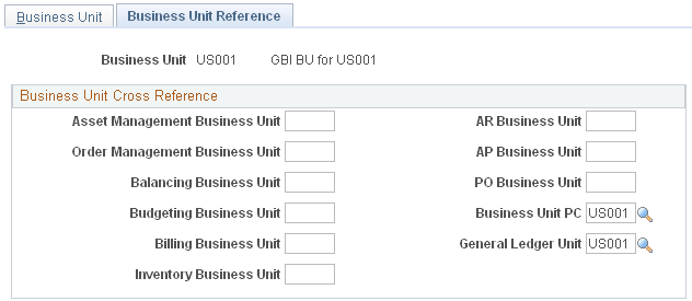 Business Unit Reference page