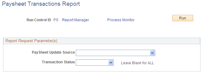 Paysheet Transactions Report page