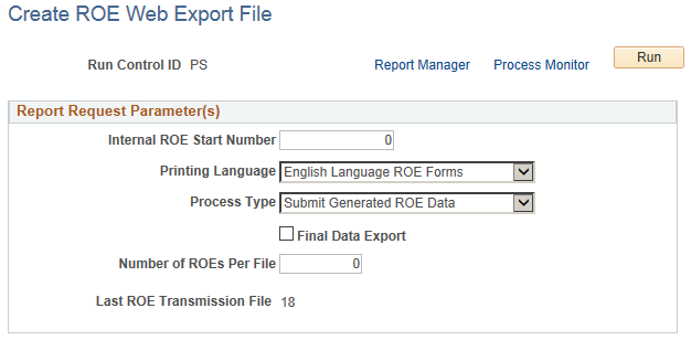 Create ROE Web Export File page