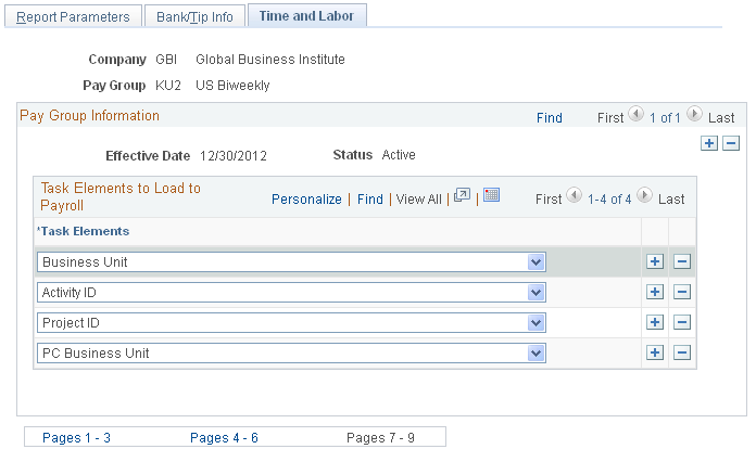 Pay Group Table - Time and Labor page