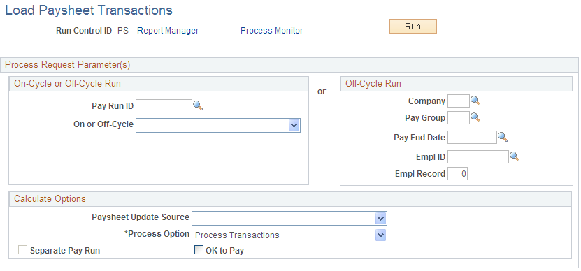 Load Paysheet Transactions page