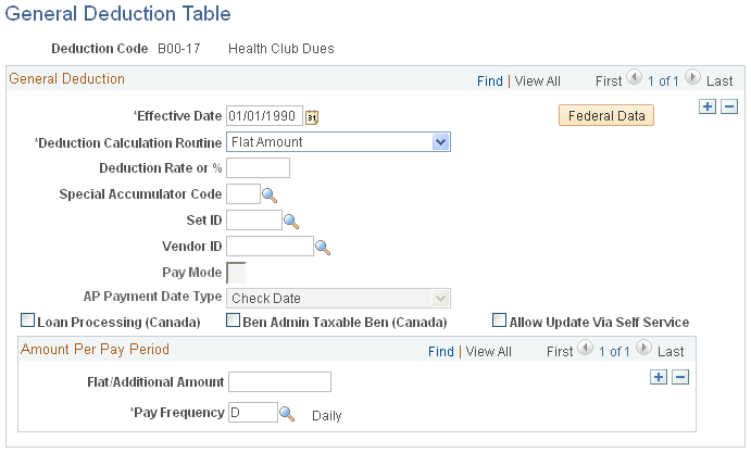 General Deduction Table page