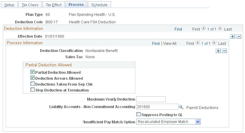 Deduction Table - Process page