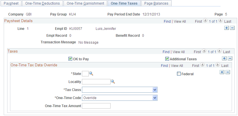 One-Time Taxes page