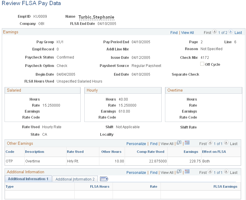 Review FLSA Pay Data page