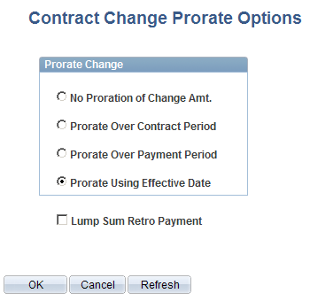 Contract Change Prorate Options page