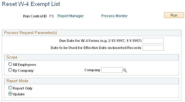Reset W-4 Exempt List page