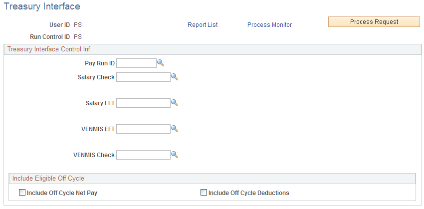 Treasury Interface page