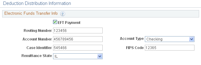 Deduction Distribution Information page