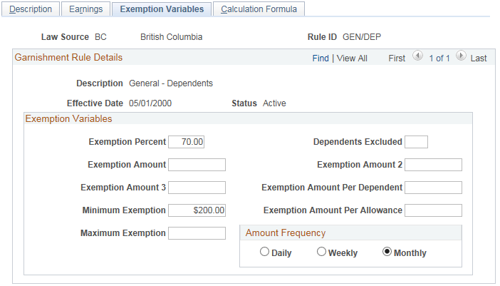 Exemption Variables (CAN) page