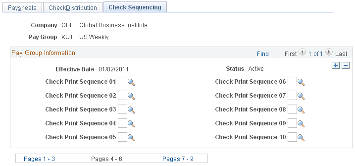 Pay Group Table - Check Sequencing page