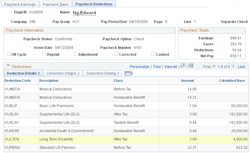 Paycheck Deductions page (1 of 2)