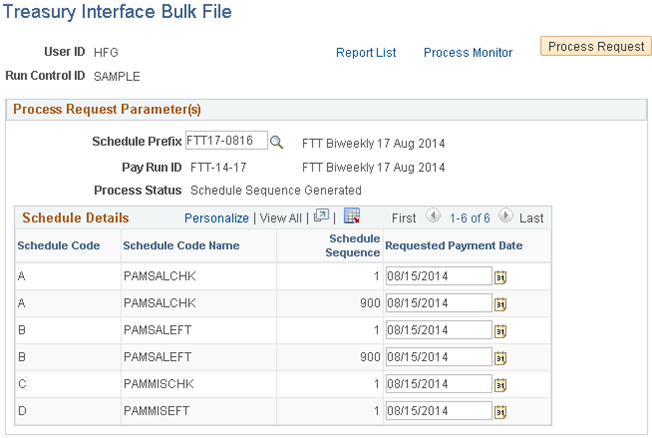 Treasury Interface Bulk File page