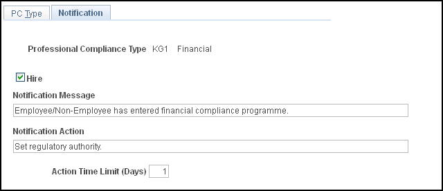 Compliance Type - Notification page