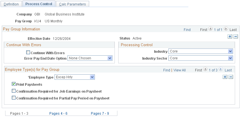 Process Control page