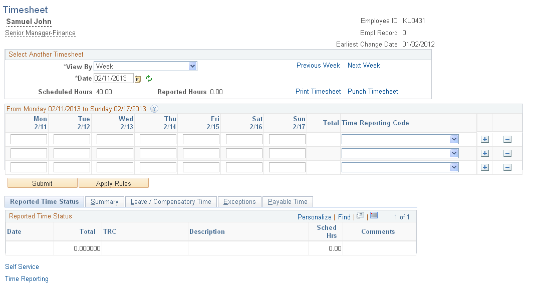 Timesheet page