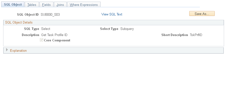 SQL Object page