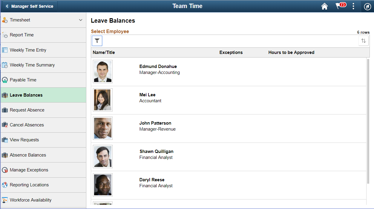 Leave Balances (Select Employee) page