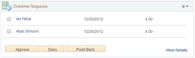Approval Pagelet for Overtime Request