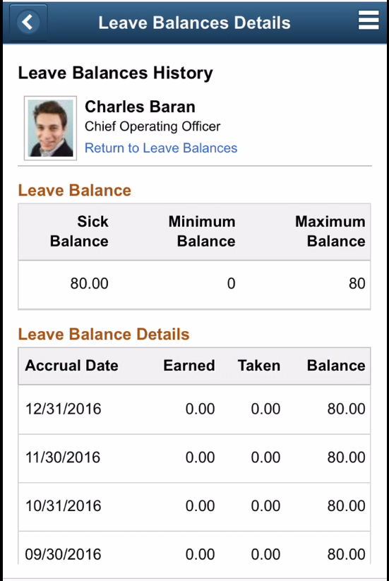 Leave Balances Details for Smartphone