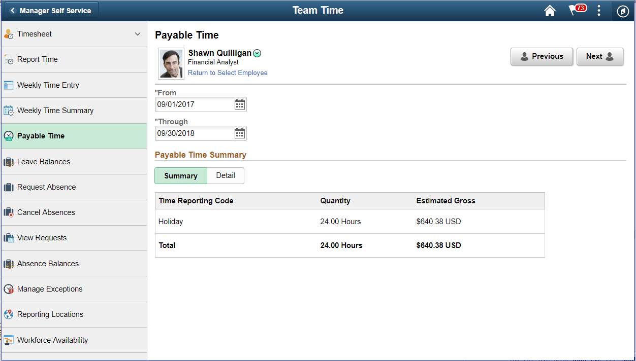 Payable Time for Manager_Summary page