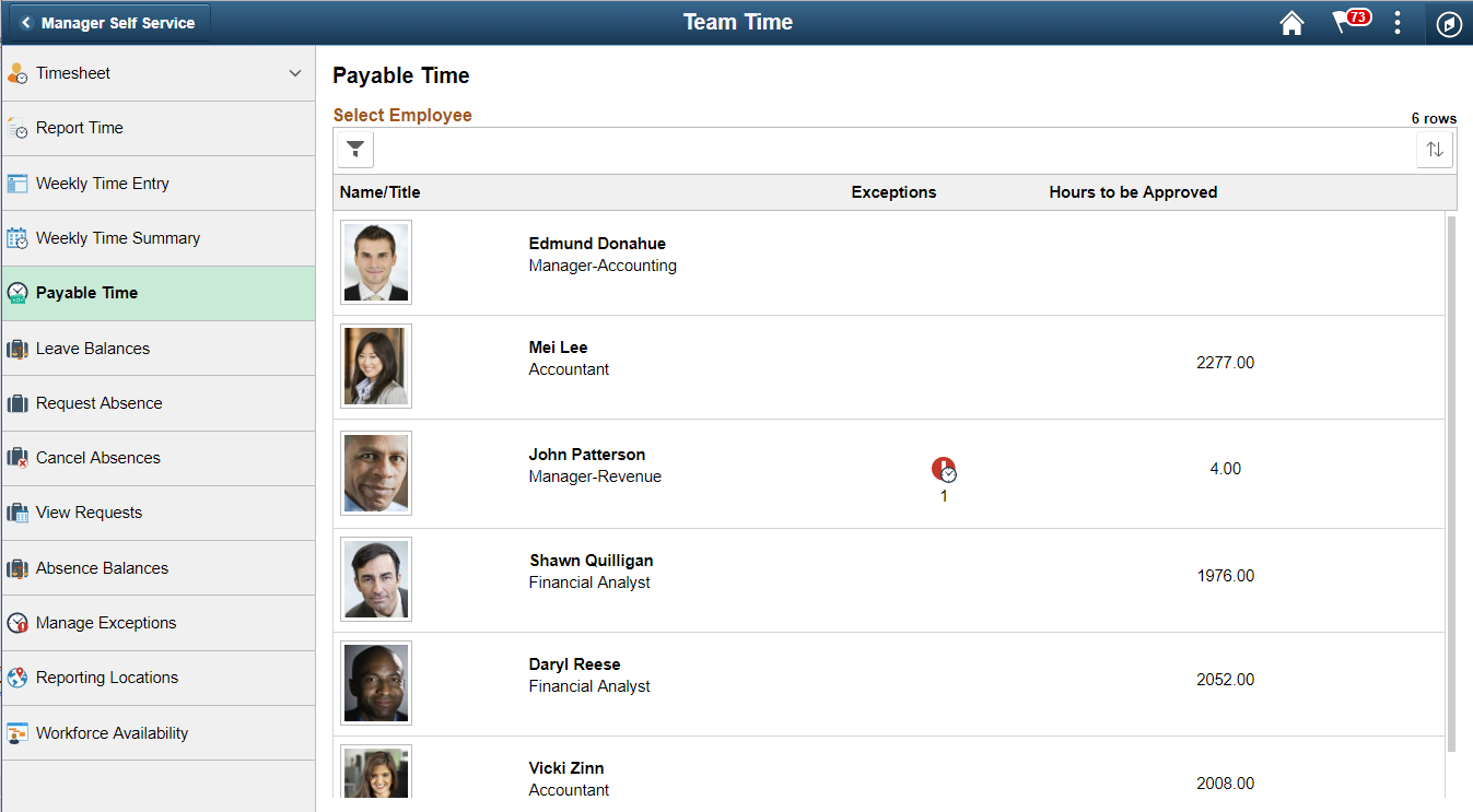 Payable Time Page for Manager