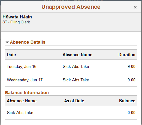 Unapproved Absence weekly drill down