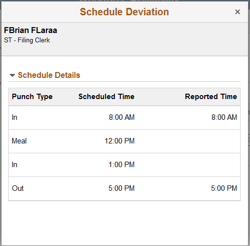 Schedule Deviation daily drill down details