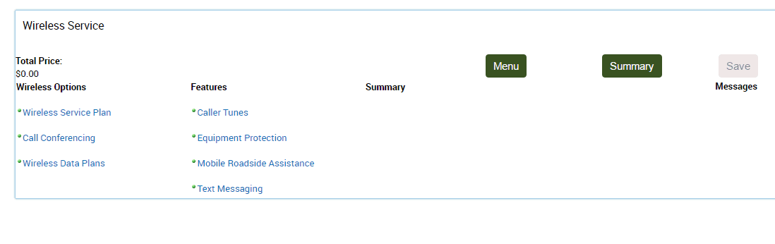 Example of Menu-Based Selection Page