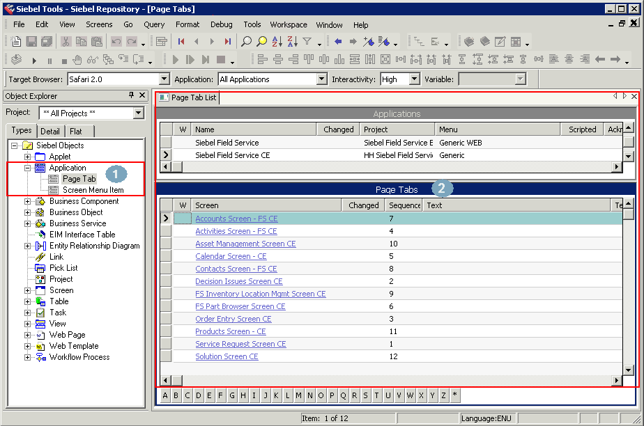 How Siebel Tools Displays Relationships Between Object Types