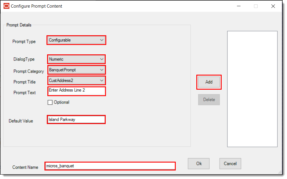 This figure shows the configurable prompt details window and the available settings.