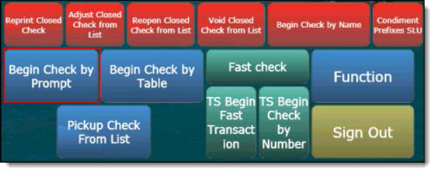 This figure shows the Begin Check By Prompt button on the POS workstation.