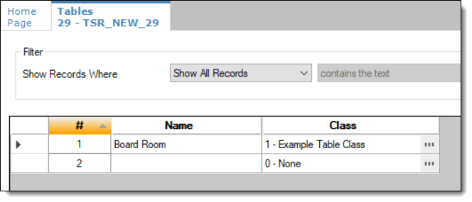This figure shows the Tables module where you can insert names for rooms indicating where banquets are held.