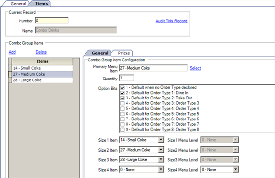 This figure shows pricing configuration based on item size.