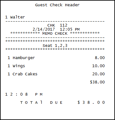 This figure shows a sample printed memo check.