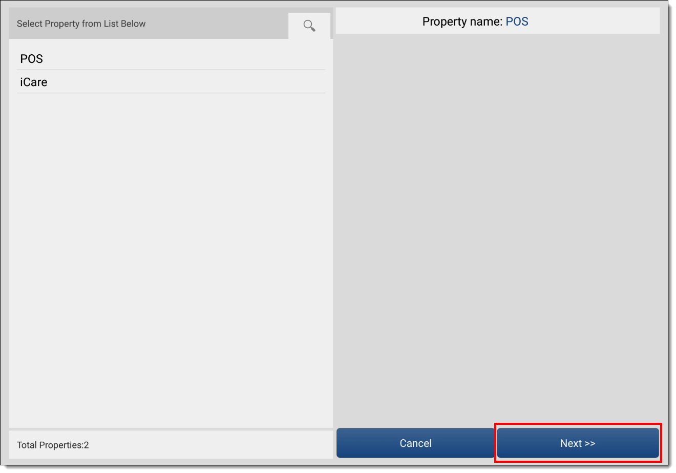 This figure shows the screen where you select the Property this device communicates with.