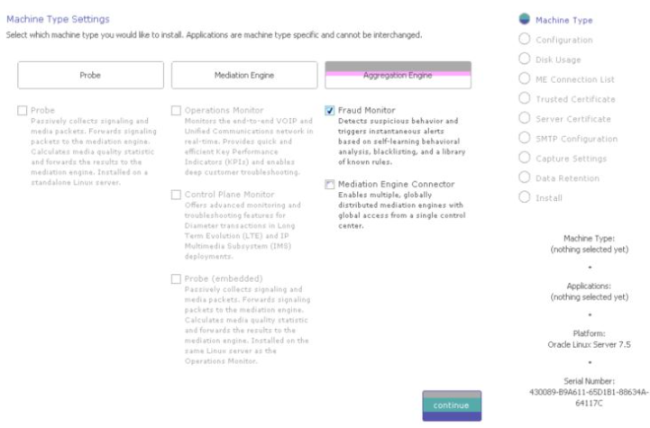 Machine Type Settings pages