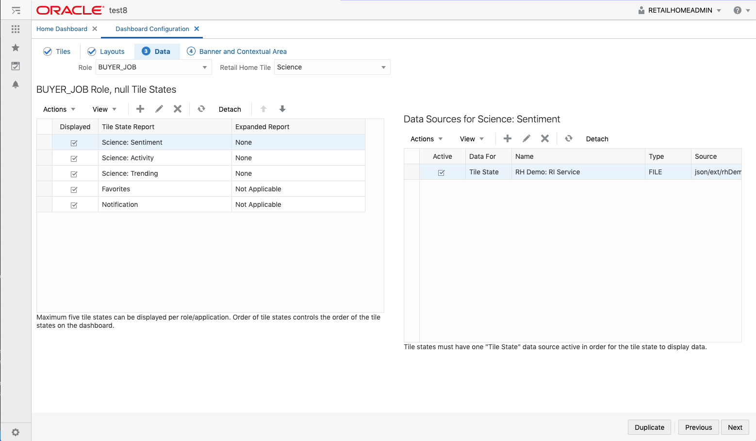 Tile Configuration for BUYER_JOB Role and Merchandising Application