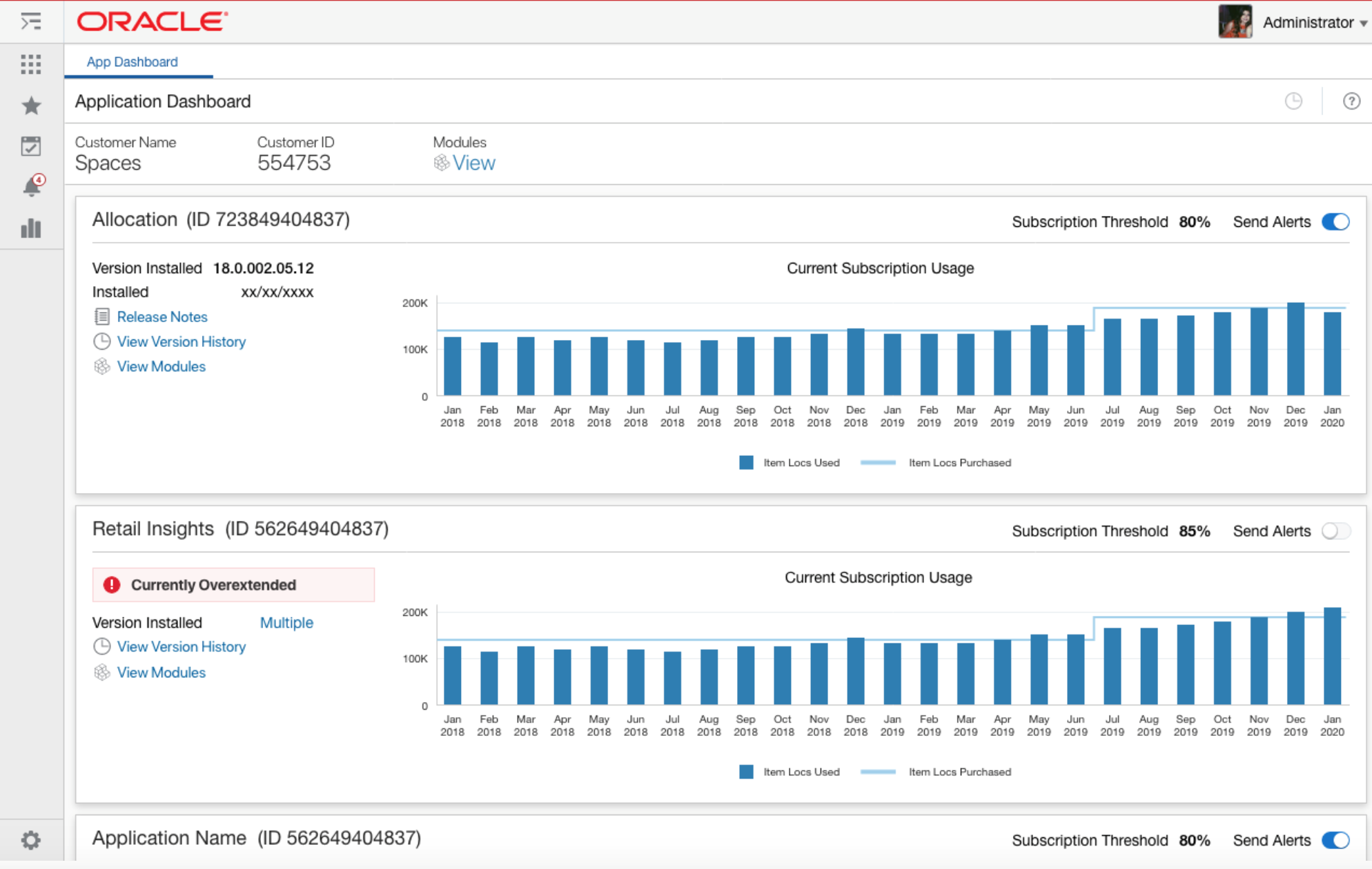 Retail Home Application Dashboard Page