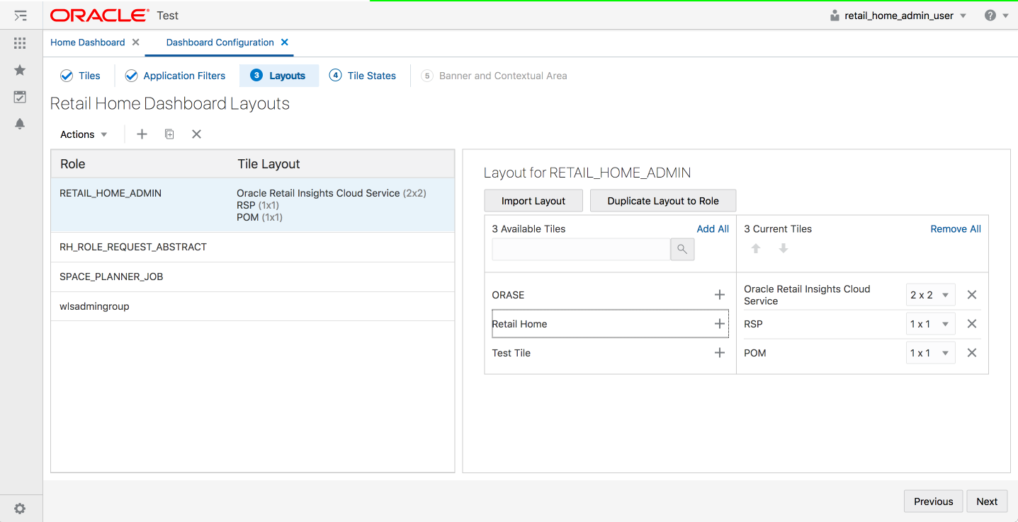 Mapping Table for Role and Application Tiles
