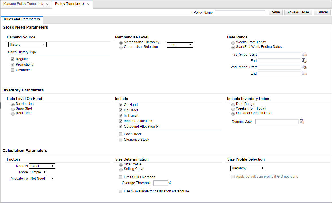 Policy template window