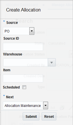 Left panel create allocation container