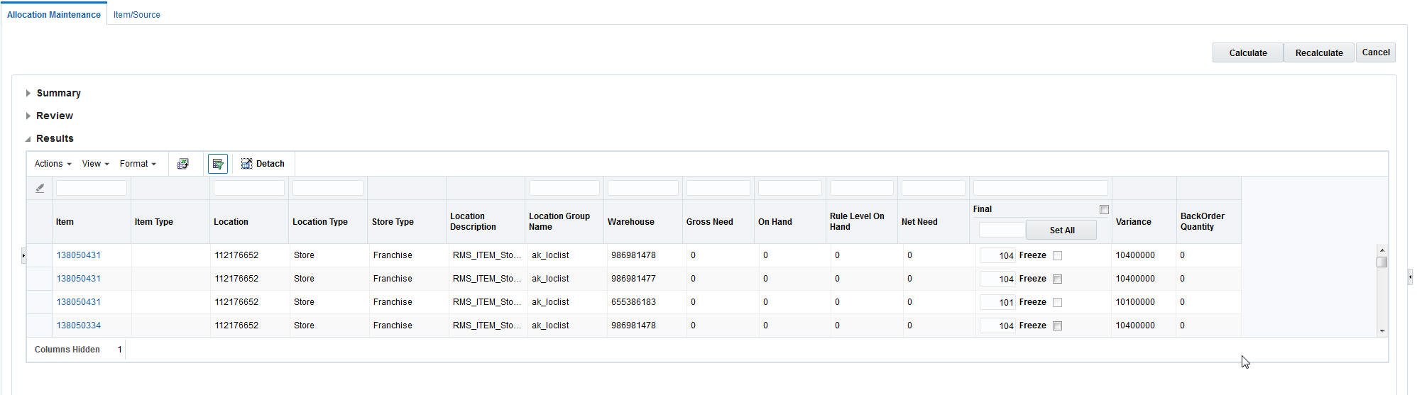 Results Window