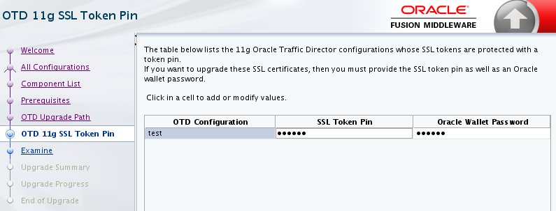 Upgrade AssistantのOracle Traffic Director 11gのSSLトークンPIN