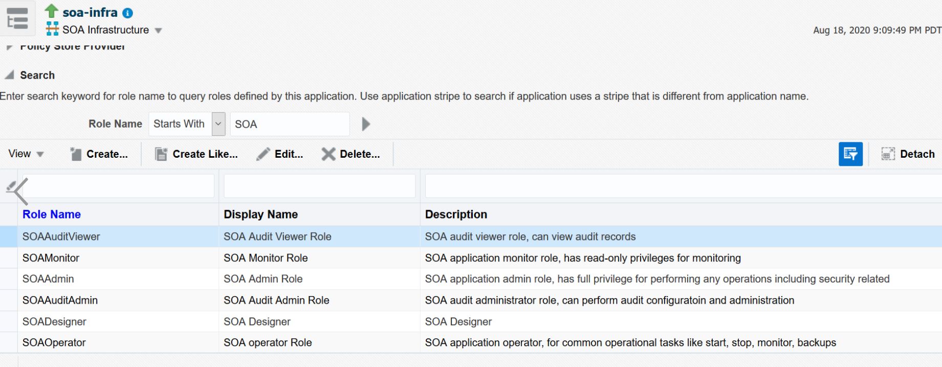 Oracle Enterprise Manager Fusion Middleware ControlのSOAロール