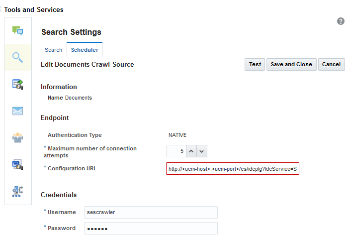Elastic Searchの「ドキュメント・クロール・ソースの編集」 この画像は、「ドキュメント・クロール・ソースの編集」ページを示しています。